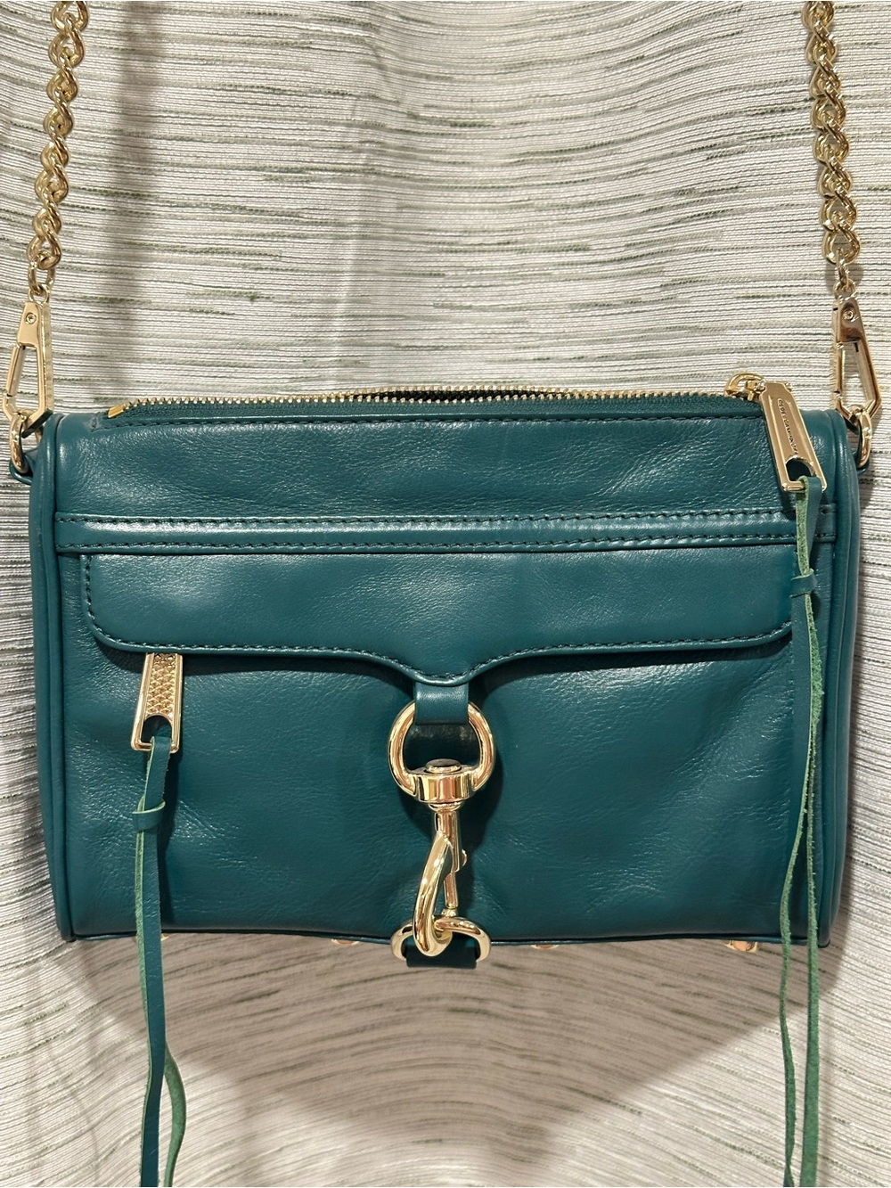 Rebecca Minkoff Teal Green Leather Mini MAC Shoulder Bag with Gold Hardware